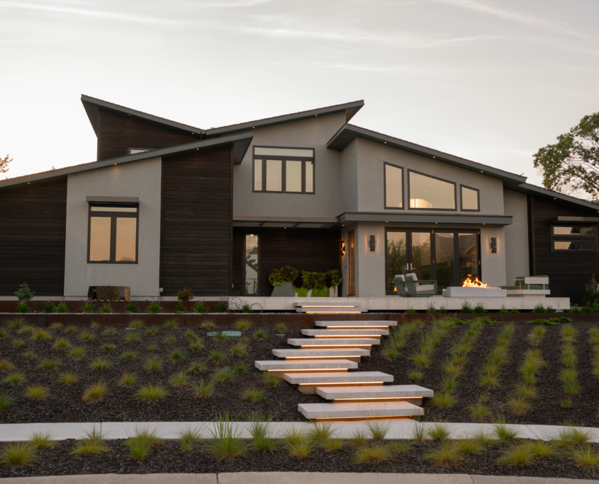Outside Of Modern House Evening