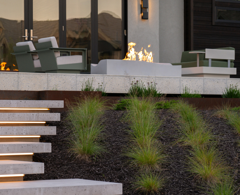Outside Of Modern House Firepit And Steps
